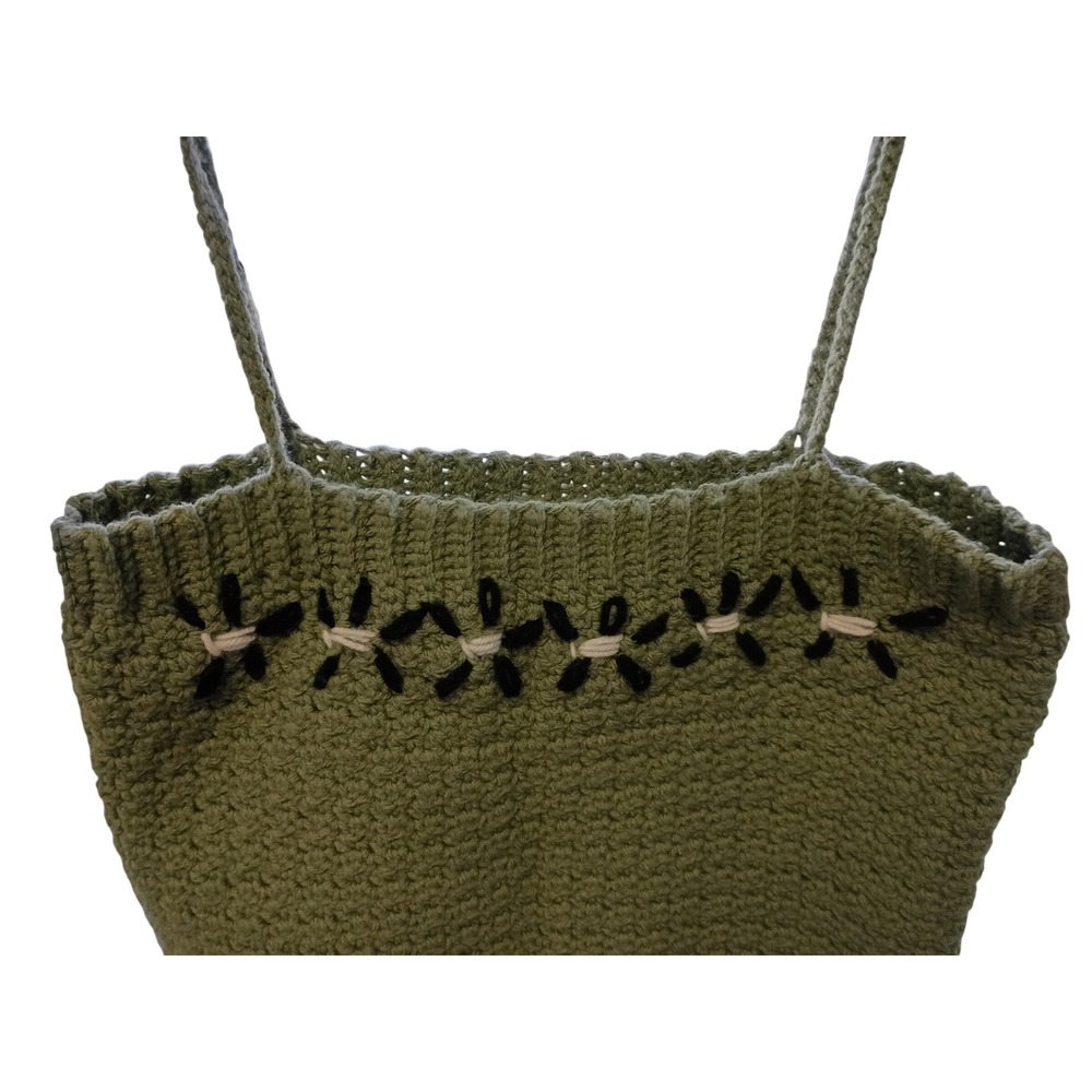 Handmade Crochet Sage Green Floral Embroidered Cami Crop Top Boho Strappy Small